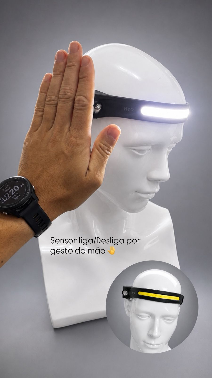 Lanterna de Cabeça LED Recarregável com Sensor de Movimento