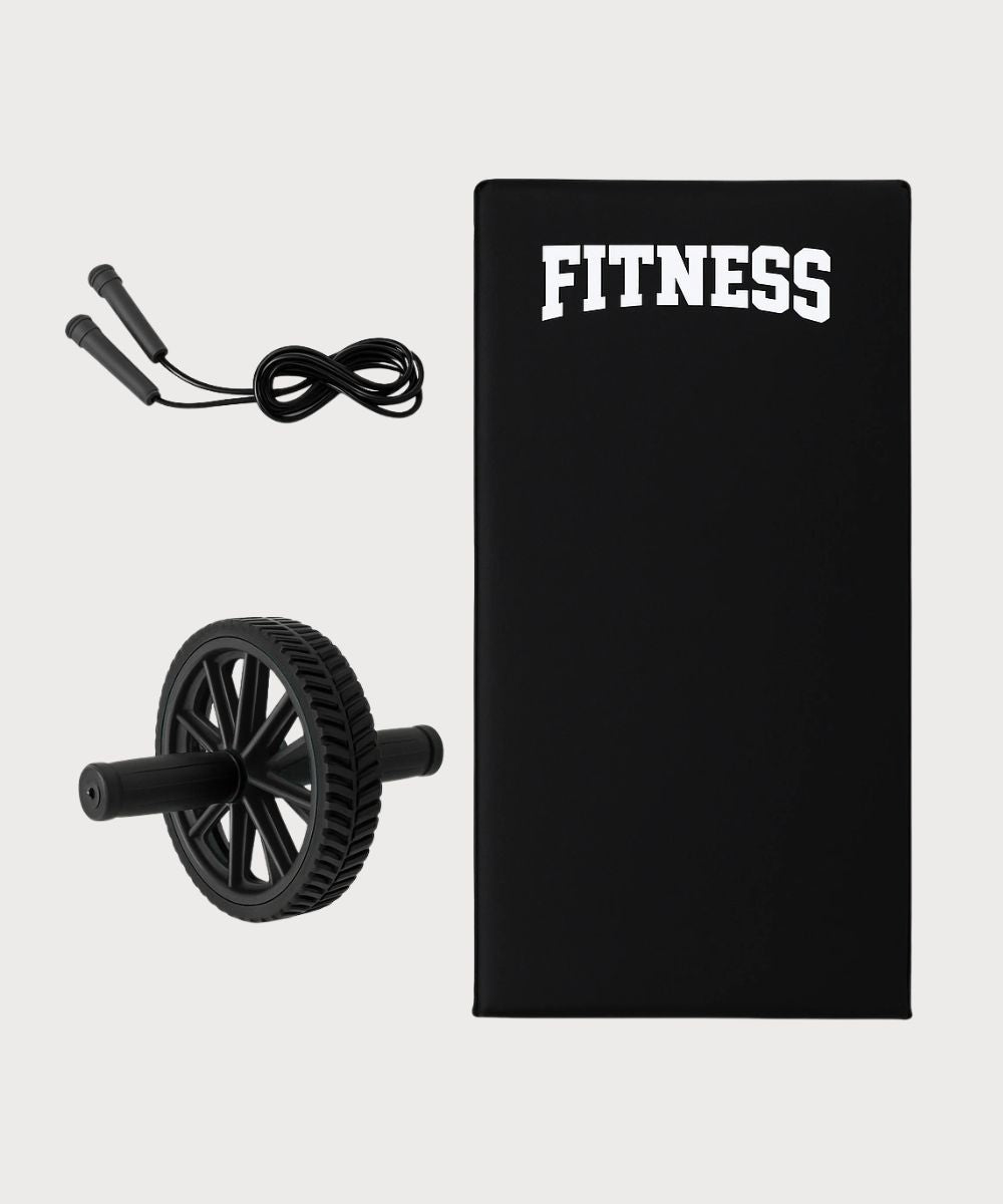Kit Treino 3 em 1 Colchonete Corda e Roda Abdominal - Preta