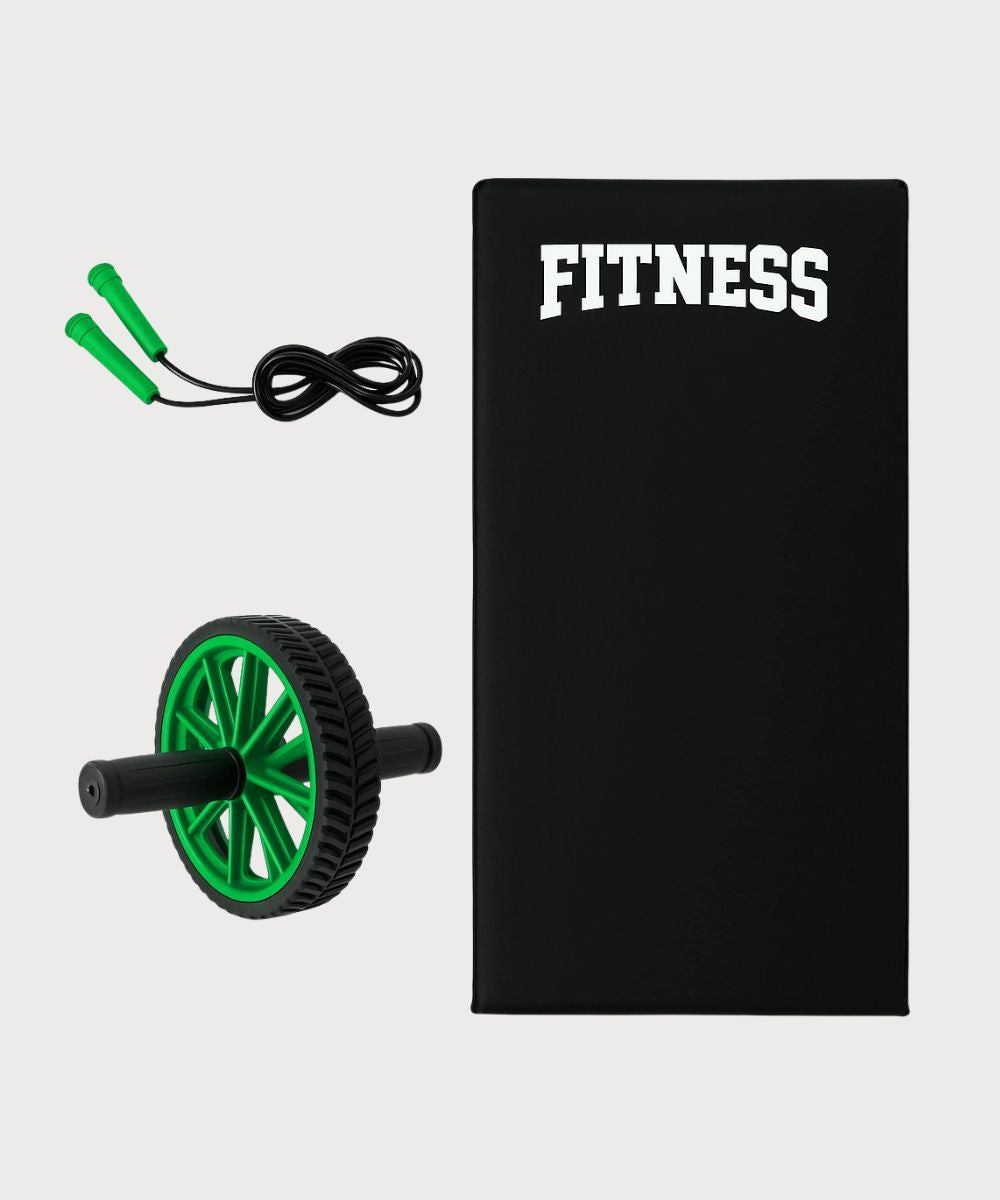 Kit Treino 3 em 1 Colchonete Corda e Roda Abdominal - Verde